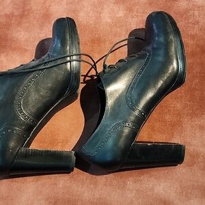 Franco Sarto Black Chunky Heeled Lace-up Genuine Leather Pumps US 9.5